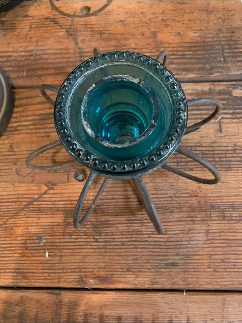 antique real insulator crafted to a Rustic Metal candle Holder /plant propegator